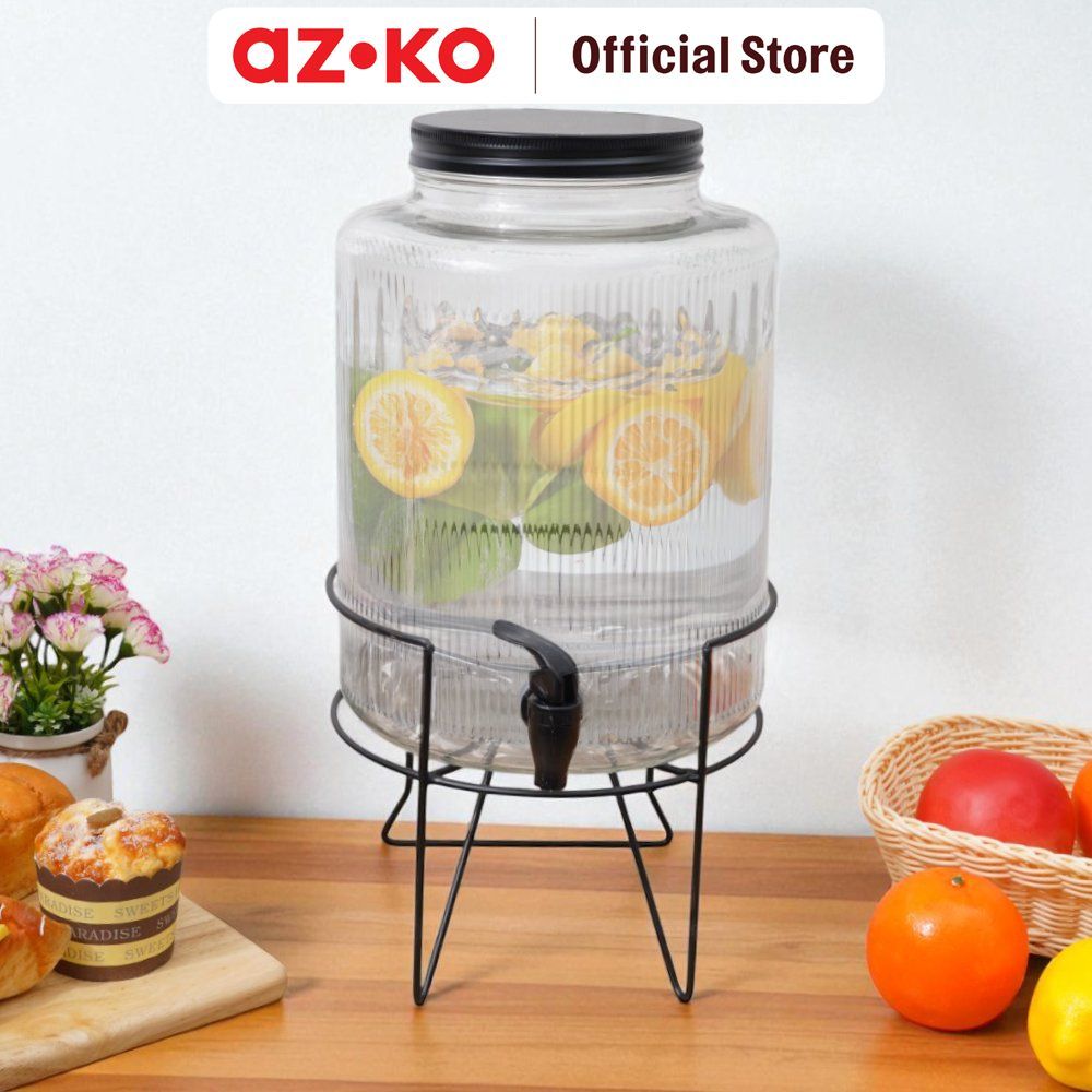 AZKO Culinart 9 ltr Luxor Dispenser Minuman Kaca Transparan Dengan Rak Juice Dispenser Water Jug Tem