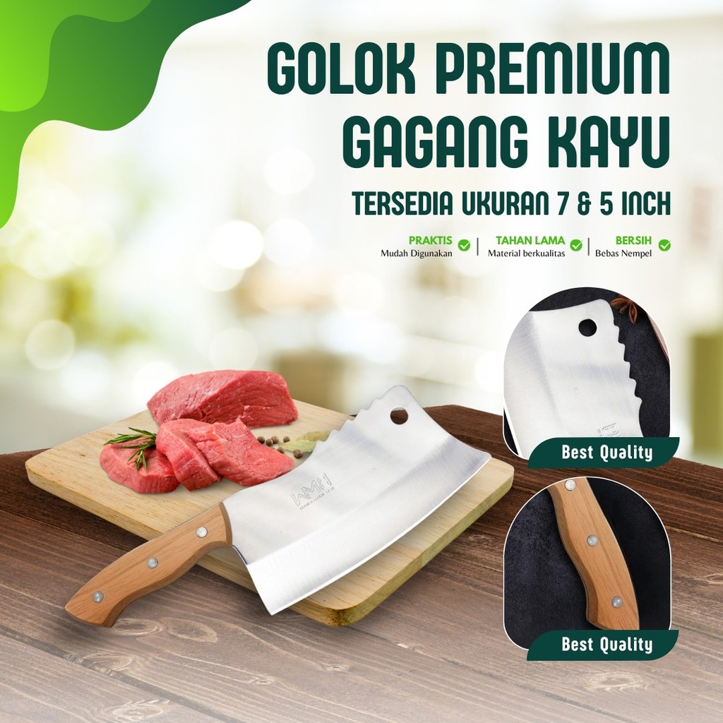 Pisau Golok Gagang Kayu Kuat Dan Nyaman Di Genggam Golok Tajam Daging/Tulang Anti Tumpul Stanless St