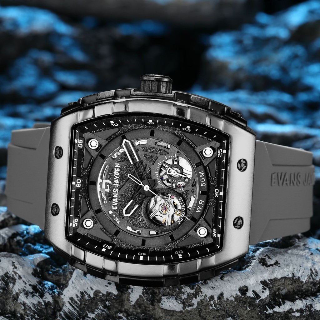 Evans Jayden Jam Tangan Pria 9564 Rubber Automatic  Kaca Safir Water Resistant 5ATM