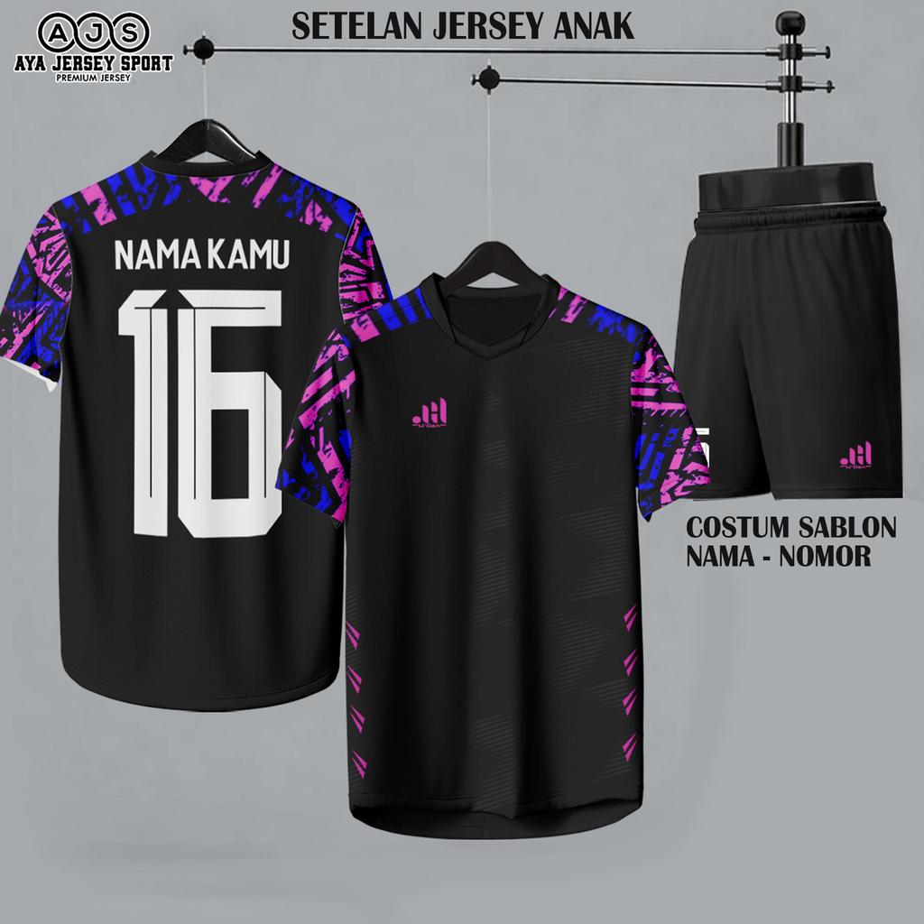 Jersey Baju Bola Anak Nama Nomor Costum Sablon setelan futsal olahraga badminton keren terbaru