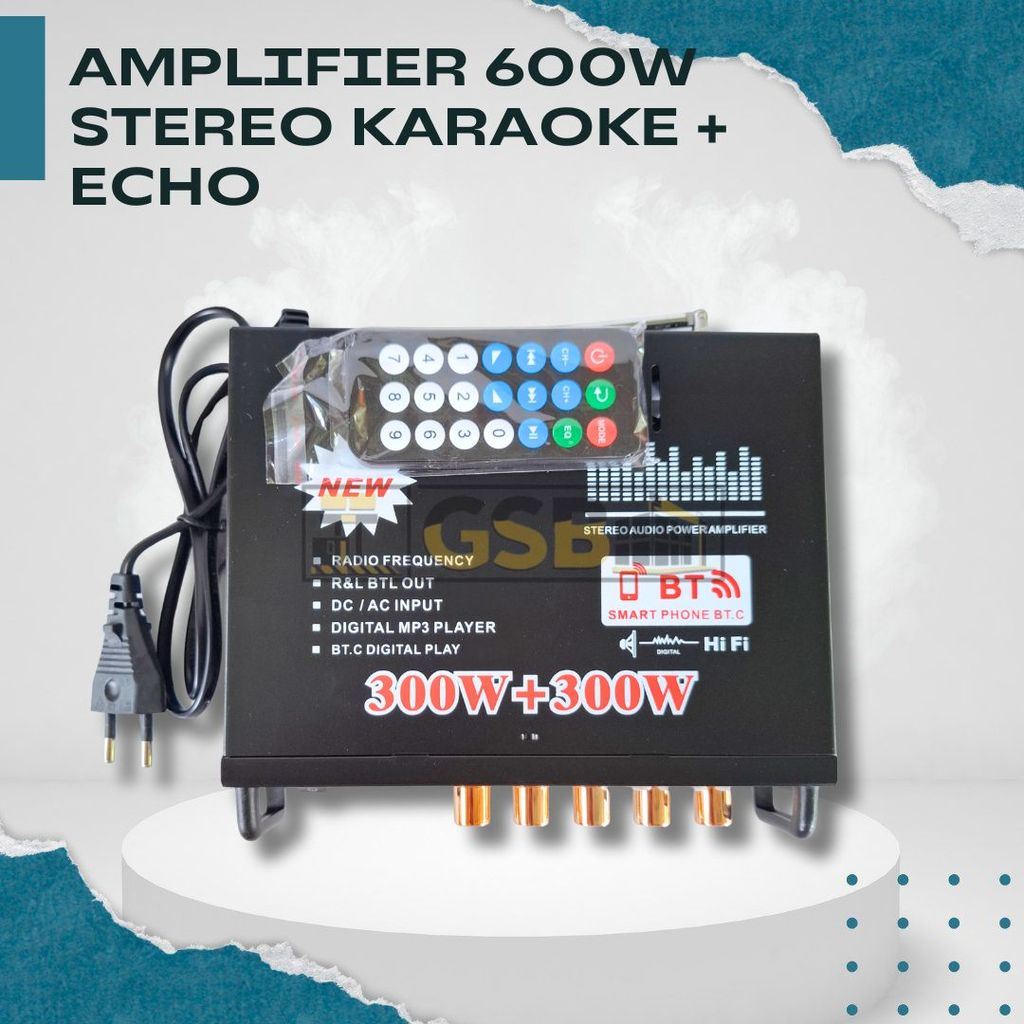 Amplifier Stereo Ampli 198 HiFi 600W Karaoke Dengan Bluetooth USB FM Radio
