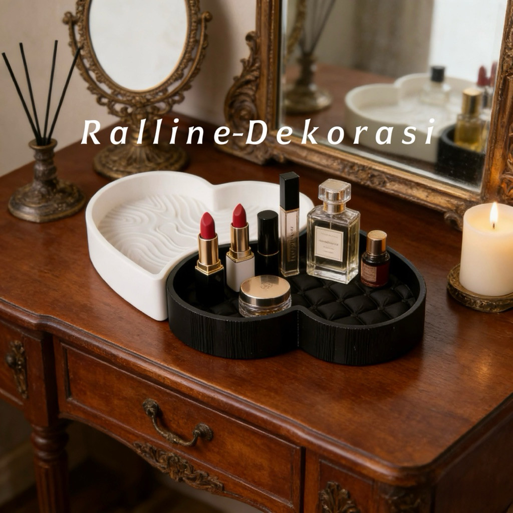 Kotak Penyimpanan Hati Pasangan Hitam Putih – Tempat Perhiasan Unik Untuk Meja Rias Estetik