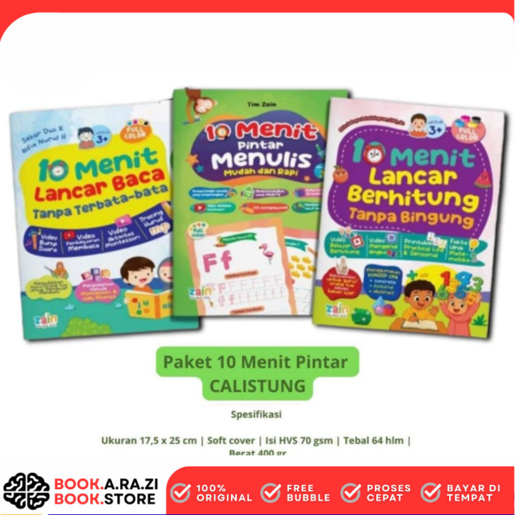 Buku Anak : Paket 3 Buku 10 Menit CALISTUNG (Belajar Baca Tulis Hitung tanpa Bingung) - Zain | Buku 