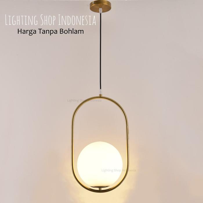 L472 Lampu gantung gold bola kaca susu modern minimalis bentuk oval - Body hitam, Kaca Teh