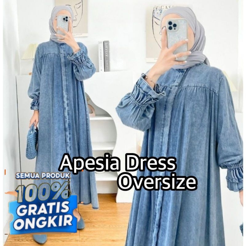Zara Dress Jeans Denim Jenna Midi Gamis Busui Friendly- pakaian wanita lainnya