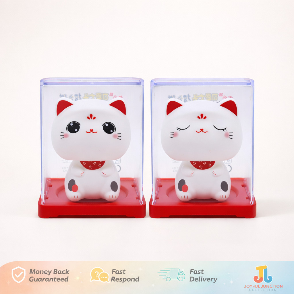 Pajangan Mobil Kucing Keberuntungan Solar Power - Boneka Kucing Hiasan Dashboard Mobil Lucu - Pajang