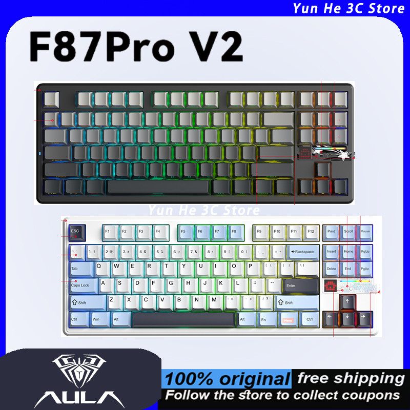 AULA F87Pro V2 Wireless Gaming Meanical Keyboard F87 Pro V2 Bluetooth 2.4G RGB Hotswap 8K Return 100