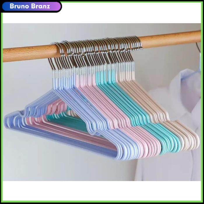 terlaris [SET isi 10] Hanger Baju Stainless Coating m-443 / Hanger Stainless - Pink