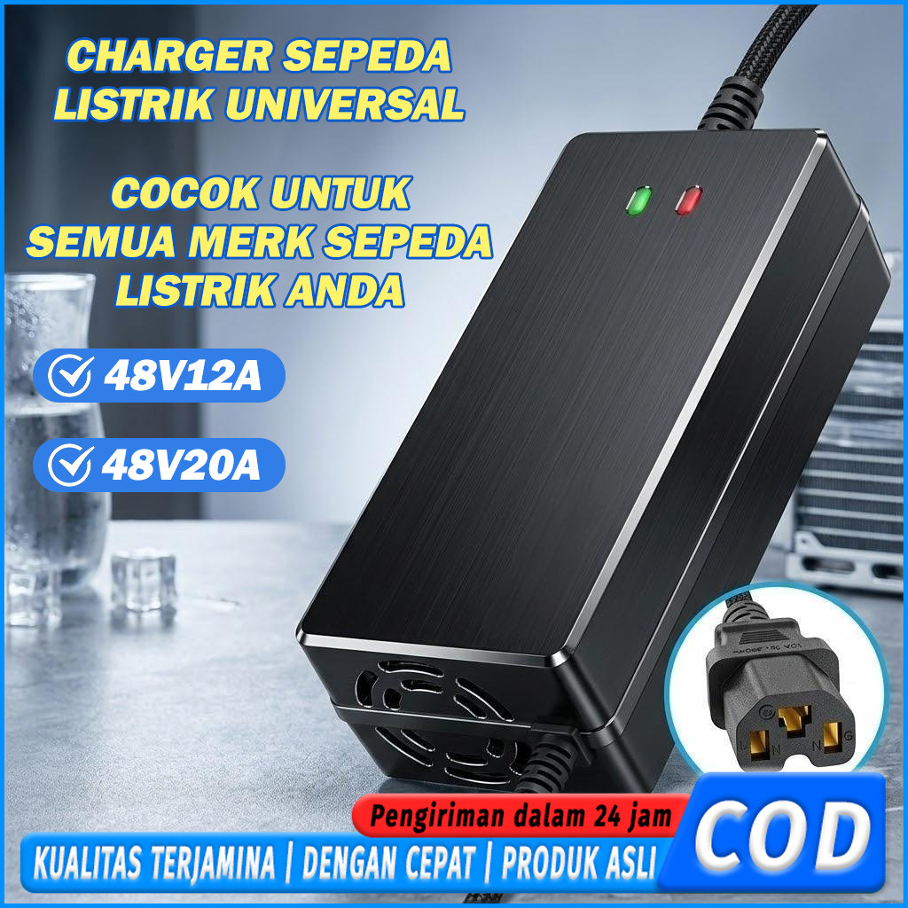 Charger Sepeda Listrik 48V 12AH 20AH Universal Cas Baterai Aki Motor Elektrik Scooter. Pengisi Daya 