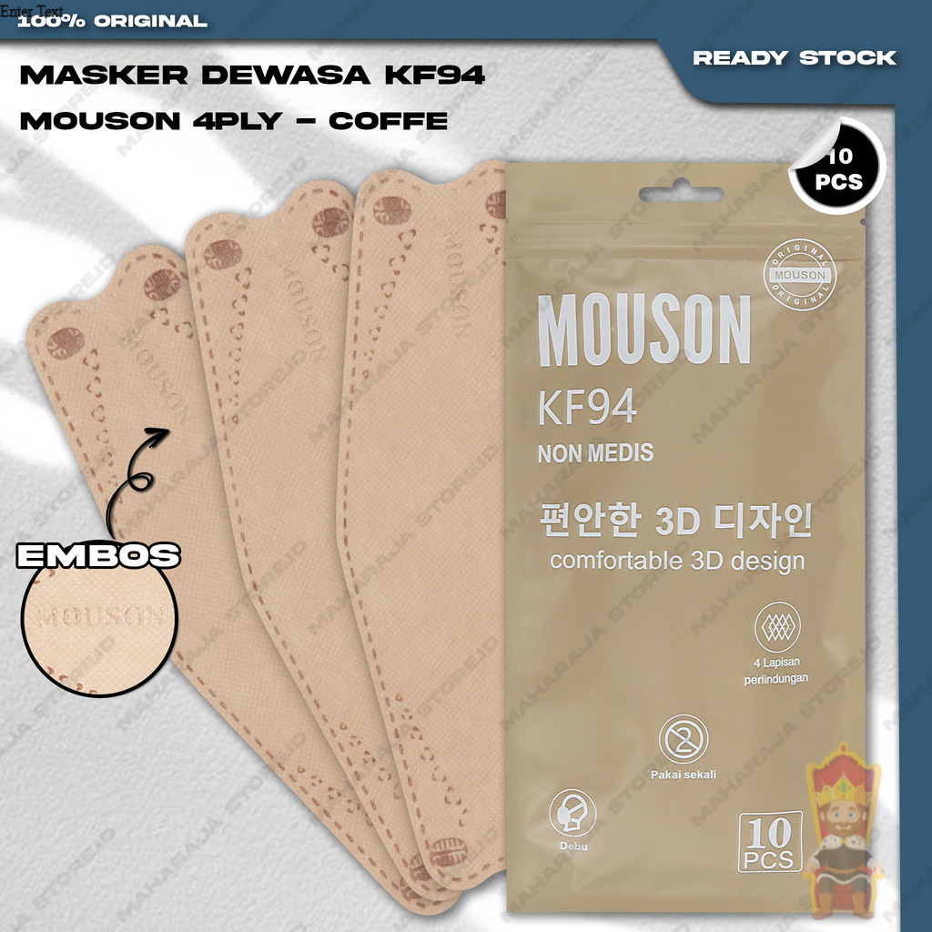 Masker KF94 MOUSON 4Ply Isi 10Pcs Coffe Cream Korea KF94 4 Ply Earloop Surgical Mask