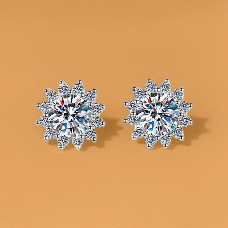 Anting pejantan Bunga Matahari Bulat Anting pejantan berlian karbon tinggi Anting petal berbentuk be