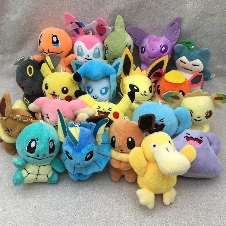 21PCs/set Pokemon Charmander Eevee Plush Doll Pendant Stuffed Bulbasaur Squirtle Pendant Plush Keych