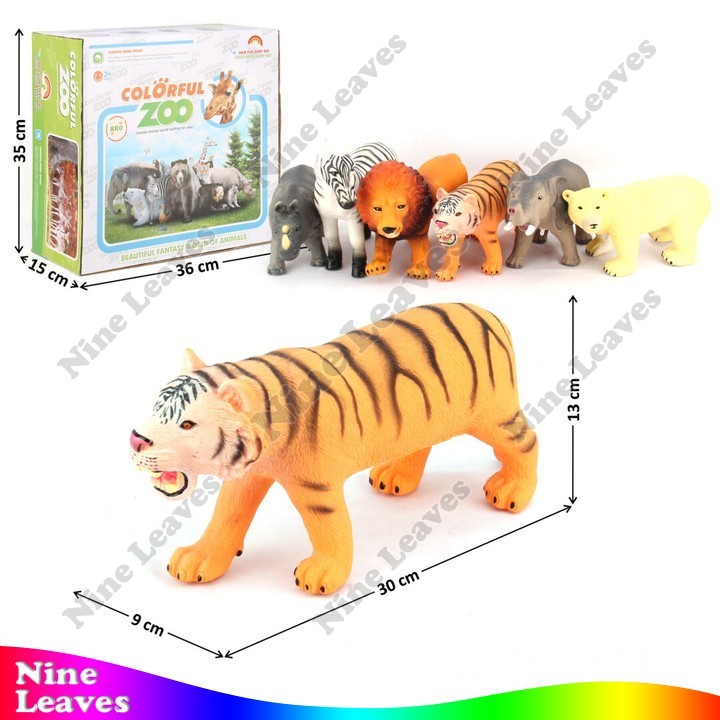 [1 Pcs] Mainan Animal Figure Miniatur Binatang Karet Colorful Zoo Harimau Zebra Singa Gajah Beruang 