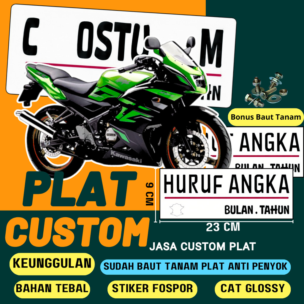 PLAT CUSTOM WARNA PUTIH PLAT CUSTOM SATU PASANG WARNA PUTIH PLAT CUSTOM BAUT TANAM