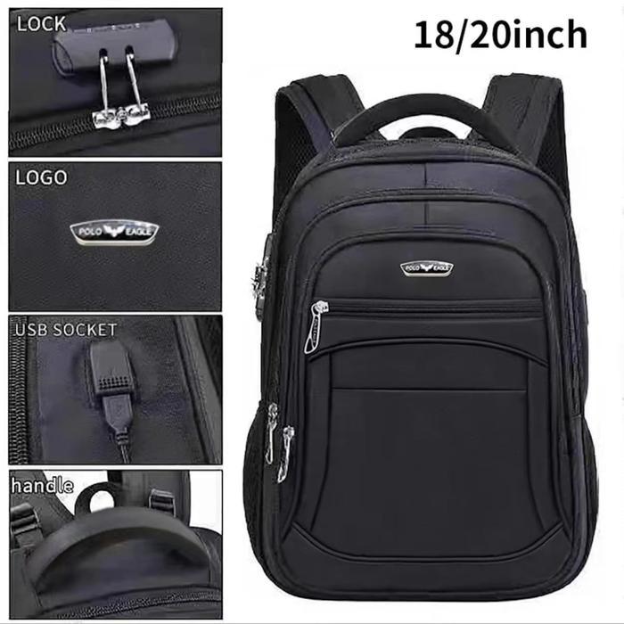 Tas Ransel Laptop Polo Eagle Import 18 Inch Backpack Expanding Gembok USB Pria Wanita Backpack - Bir