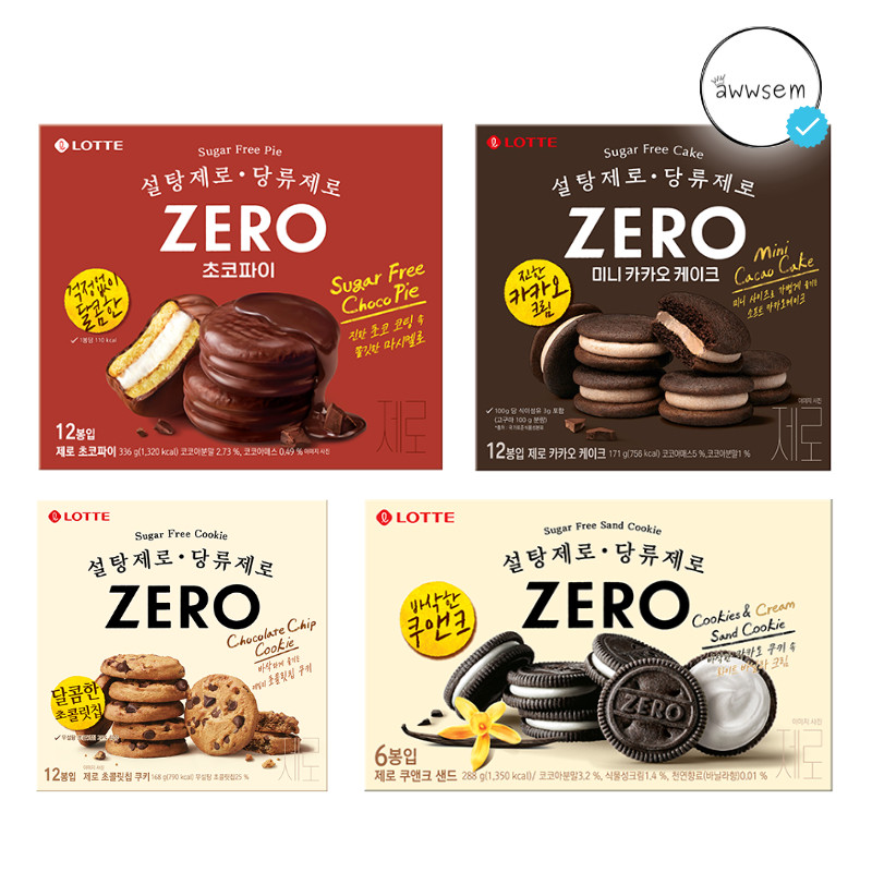 (Six-Six) LOTTE Zero Choco Pie Cookies Cream Cacao Cake Original Korea