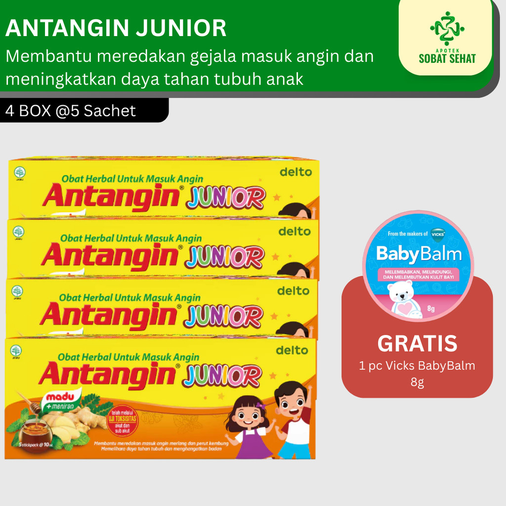 [4 BOX] Free Vicks Babybalm 8 Gram || Antangin Junior Sirup Herbal Box 5 Sachet - Obat Herbal Imun D