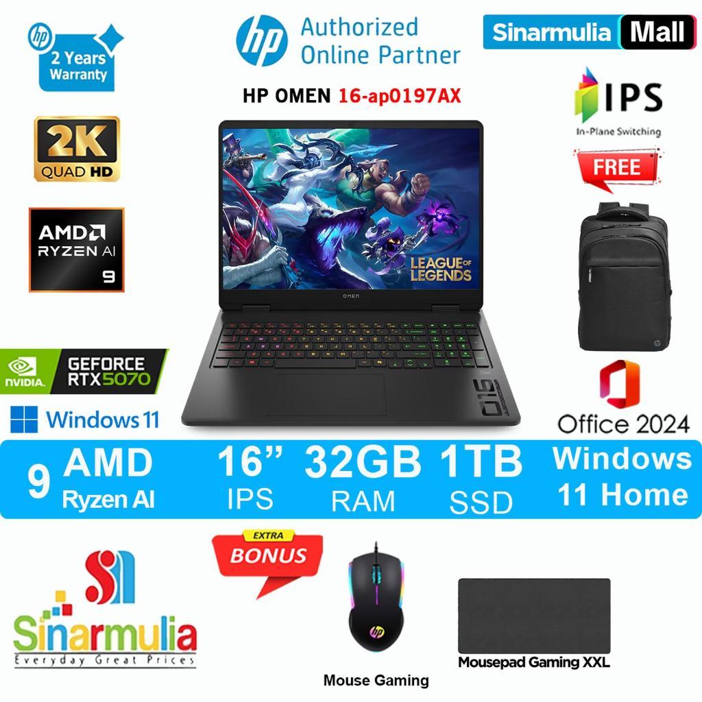 HP OMEN 16 Ryzen AI 9 365 RTX5070 1TB SSD 32GB WQXGA 240Hz IPS 100%sRGB Win11+OHS - ap0197AX - TANPA