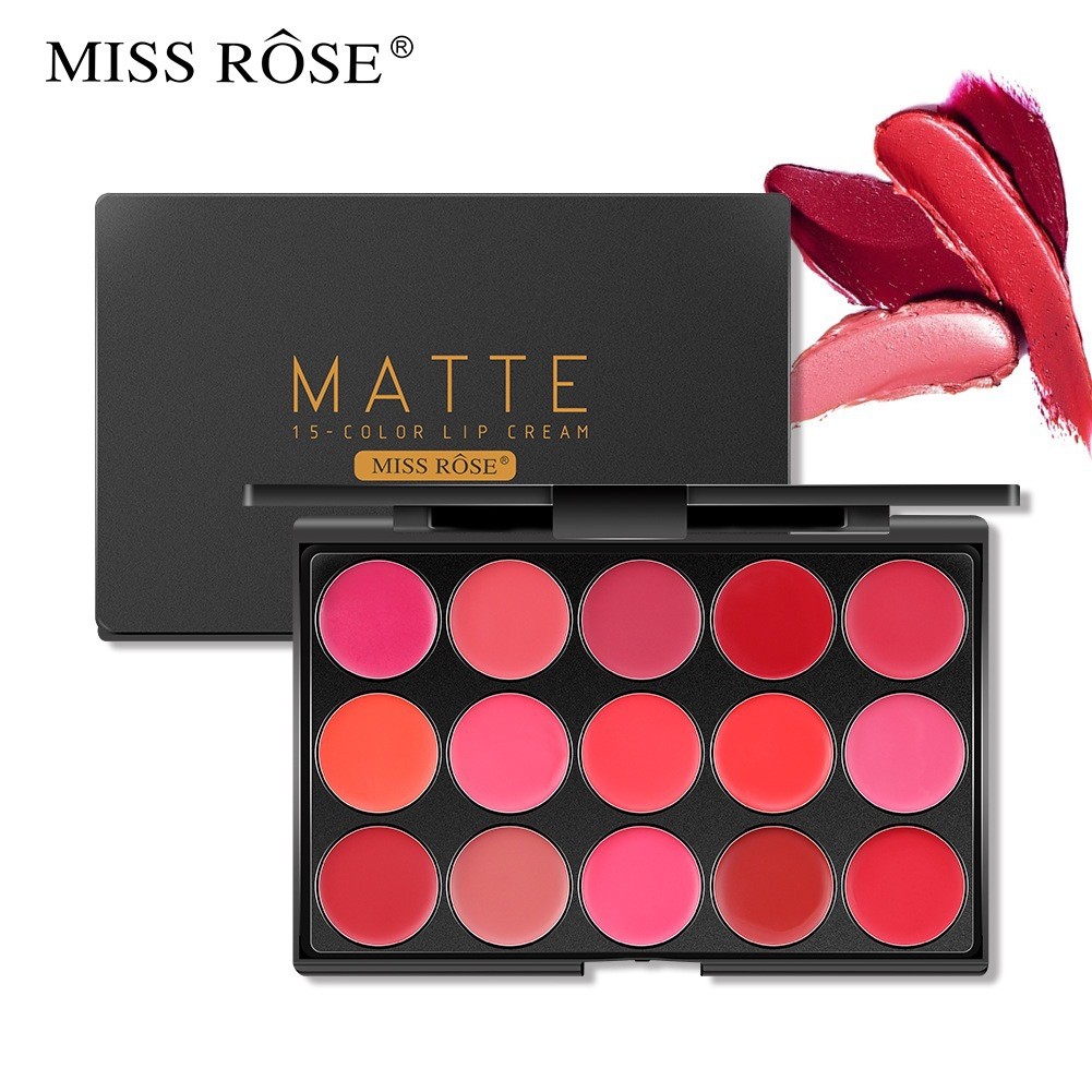 15Palet lipstik warna-warni, lip gloss, hasil akhir matte