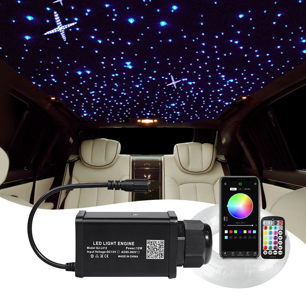 Kit Lampu Langit Bintang Serat Optik DC12V 12W, Kontrol Aplikasi Pintar, Mesin LED, Lampu Serat Opti