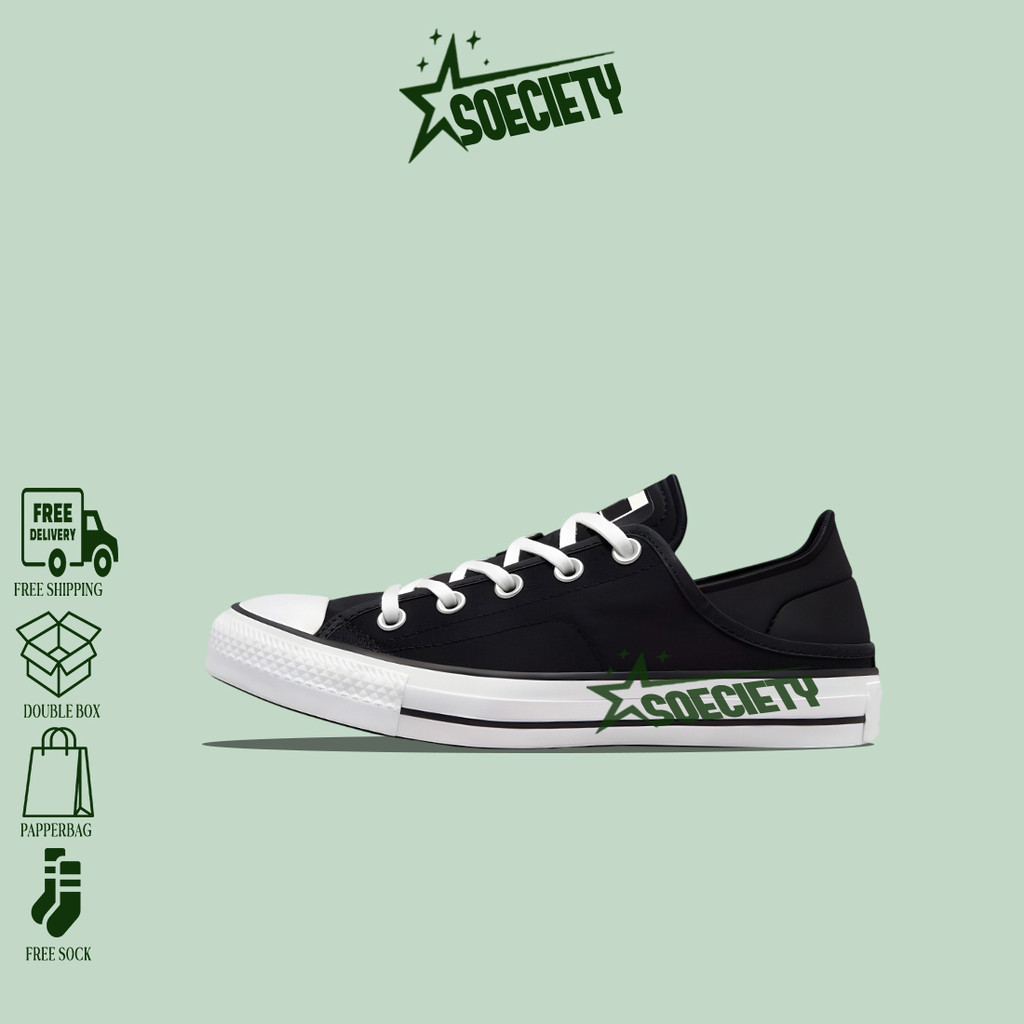 Sepatu Sneakers Converse  Chuck Taylor All Star Crush Heel OX Black White BNIB Unisex