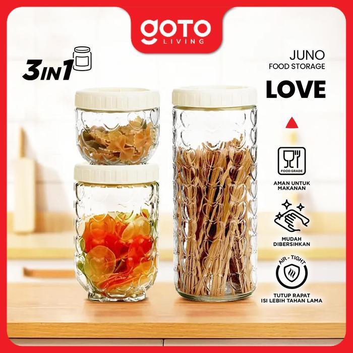 (Best Offer) Goto [COD] Juno Toples Set 3in1 Kaca Borosilicate Aesthetic Food Container Storage Maka