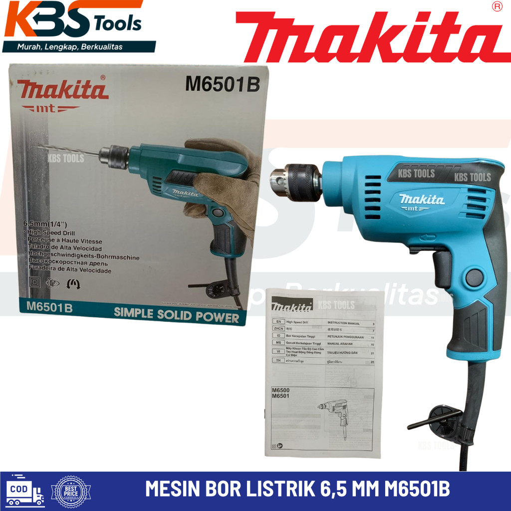 MAKITA Mesin Bor Listrik 6,5 MM M6501B High Speed Drill Variable Reversible Bor Tangan Bolak Balik B
