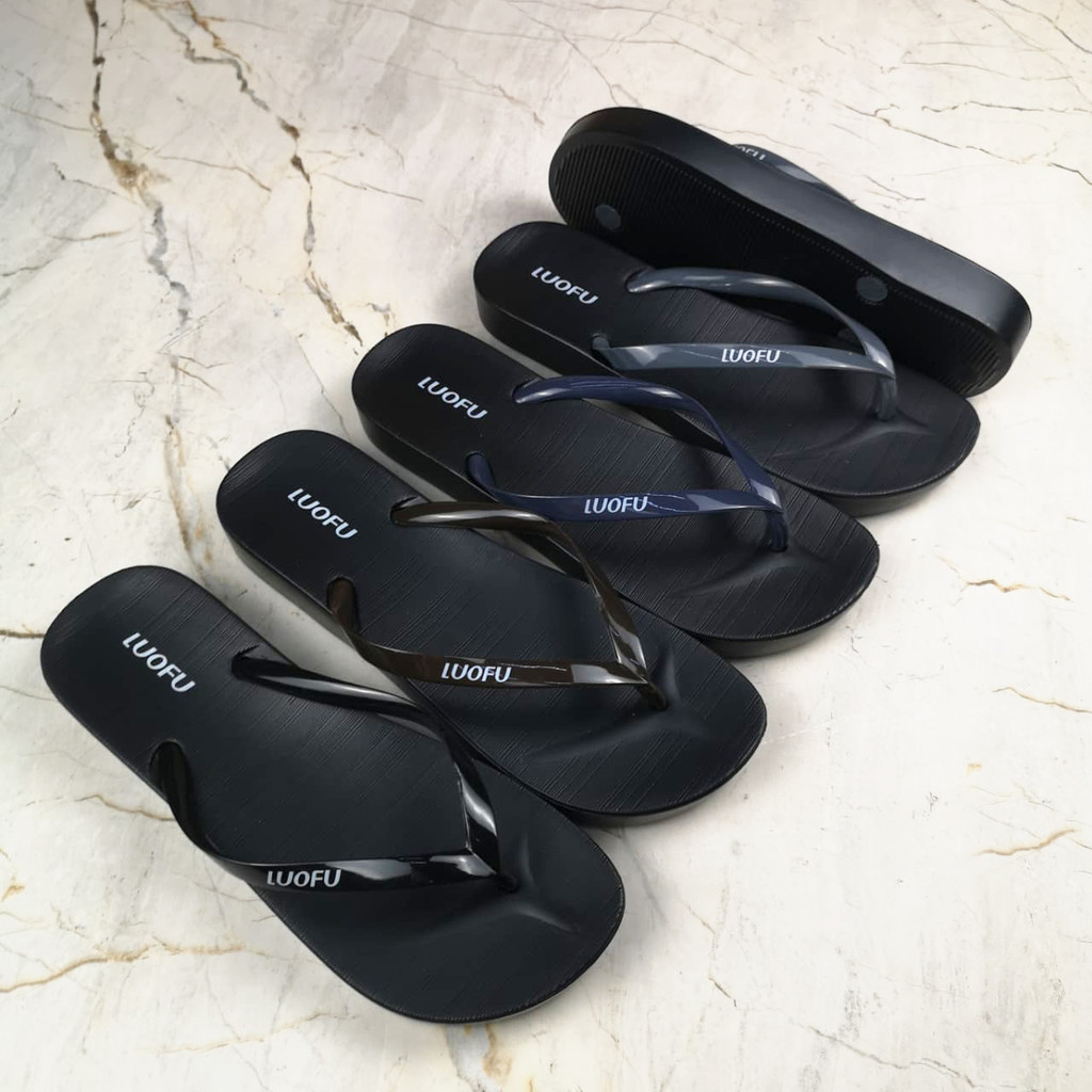 JASHOP LUOFU Sendal Jepit Jelly Karet Eva Tatak Hitam Wanita  E7140-SH4W (M&K04)