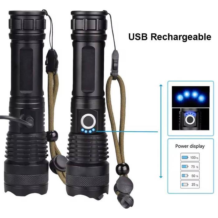 Senter LED Mini Super Terang Baterai Isi Ulang Cas USB Rechargeable XHP50 1x18650 Waterproof IPX-4 A