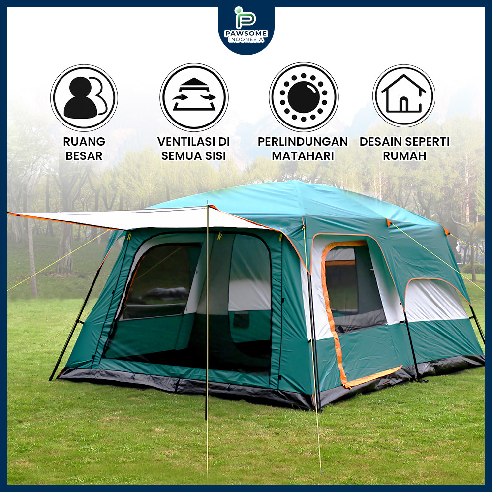 Tenda Camping Jumbo 10-13 Orang Tenda Outdoor Ada 2 Ruangan Waterproof Luxury Automatic | PAWSOME