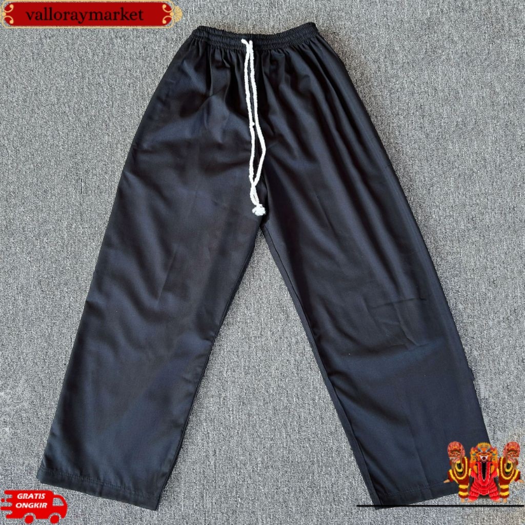 celana silat celana karate hitam bahan nagata dan drill unione ,tebal jahitan kuat dan adem dipakai 