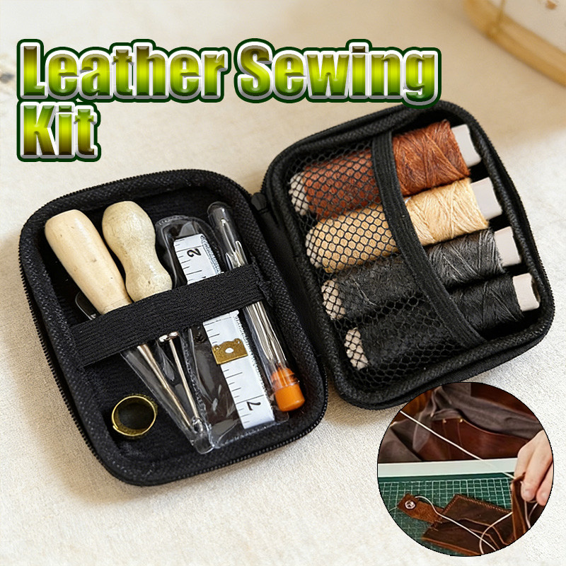 [yukndang] 28PCS/Set Perlengkapan Jahit Kulit dengan Jarum Jahit Tangan, Penusuk, Bidal, dan Set
