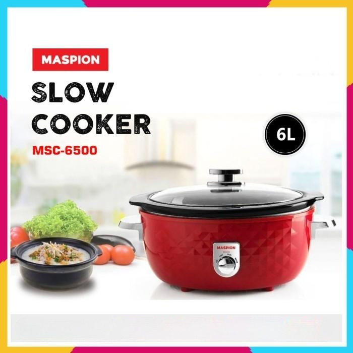Slow Cooker Maspion MSC 6500 / Rice Cooker Ceramic Lowat 6 Liter Merah