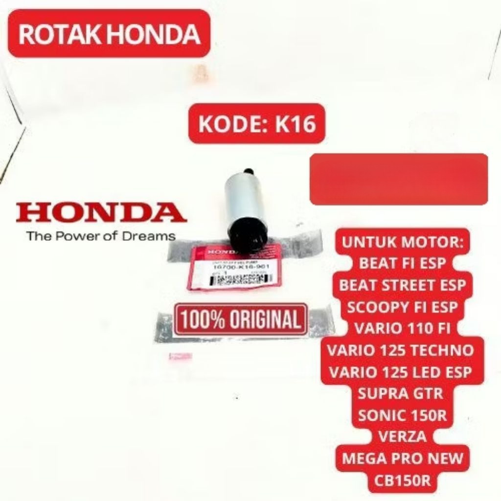 100% ORIGINAL Paket Rotak Dinamo Fuel Pump Honda kode k25/k16/k81 untuk Beat FI Old (2012 - 2014),Be
