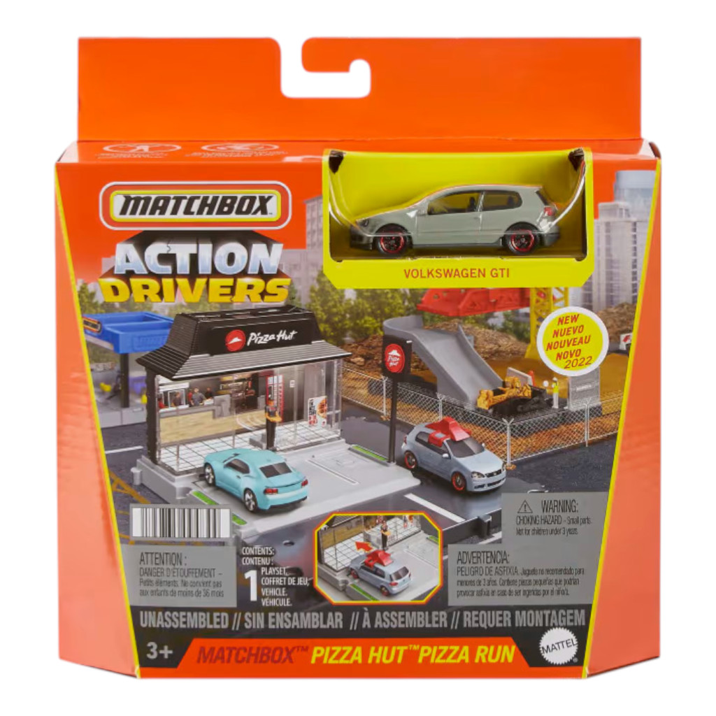 Matchbox Action Drivers Pizza Hut Playset + VW Golf GTI - Diecast Mobil Mainan Anak - Mattel Origina