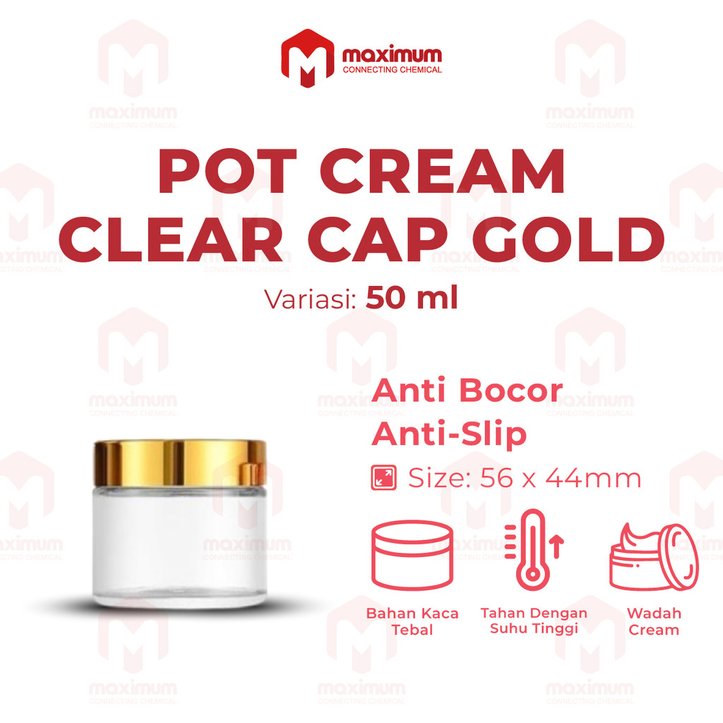 Botol Pot Cream cap gold Kaca Clear 50ML / Jar Kaca Tutup gold Clear 50ML / Boto Pot Cream Bening Tu