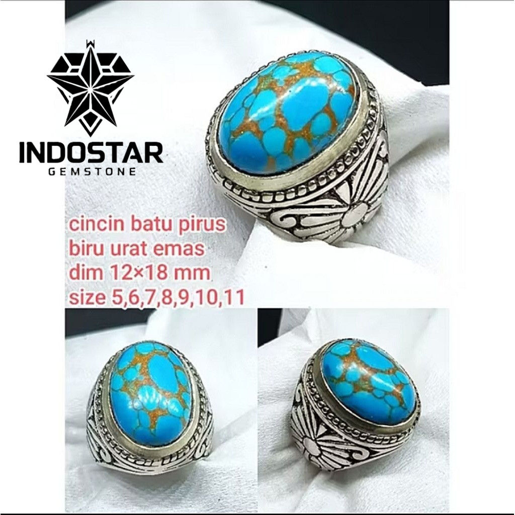 Cincin batu pirus urat emas natural