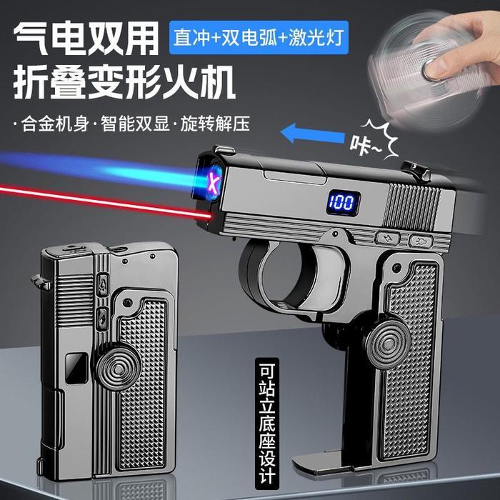 Korek Api Spinner Lipat 2in1 Bara Las dan Elektrik Cas Double ARC Plasma USB Dengan Laser Pointer Bi