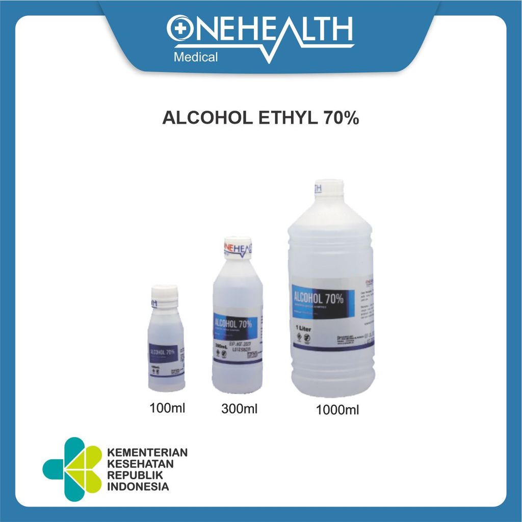Onehealth Alkohol 70% Ethanol Antiseptik Disinfektan Cair - 1L/300ml/100ml