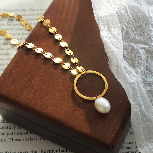 Kalung Fashion Sederhana Emas Plate 316L Stainless Steel dengan Liontin Geometris Lingkaran Berpenda