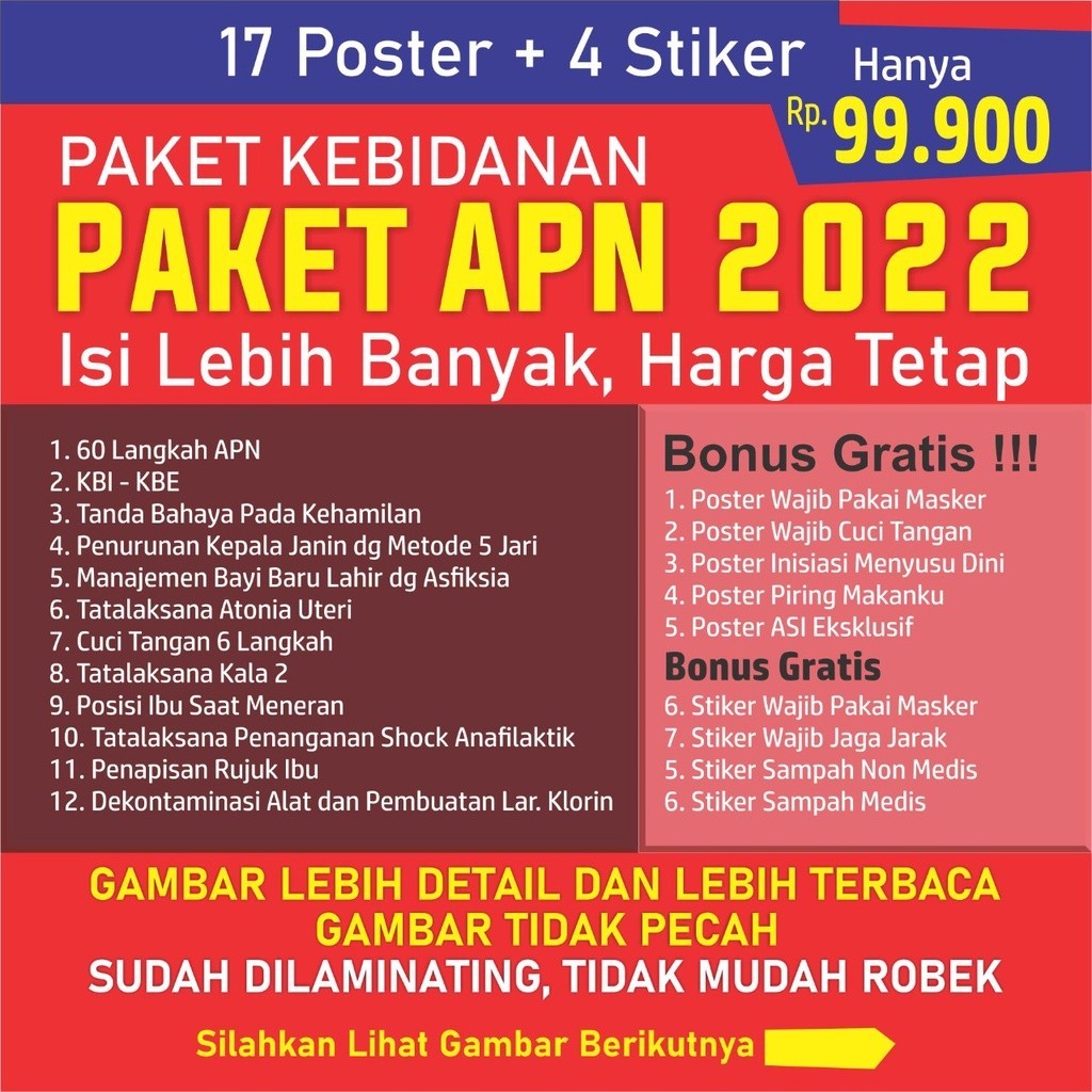 Terbaru  Poster Kebidanan 60 LANGKAH APN - 1 Set TERBARU  untuk Puskesmas, klinik bidan