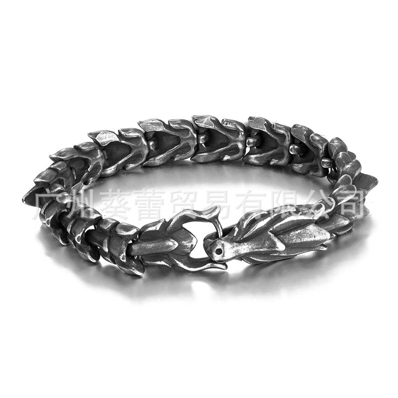 Viking Domineering Dragon Bone Titanium Steel Men's Bracelet Dragon-shaped Punk Jewelry Stainless St