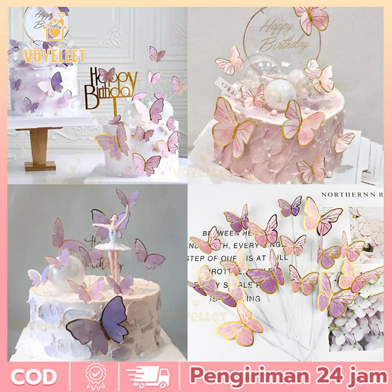 [1pak] TOPPER KUPU KUE TART / TOPPER BUTTERFLY Hiasan Kue Kupu Kupu / Hiasan Kue Tancap Pink Kupu Go