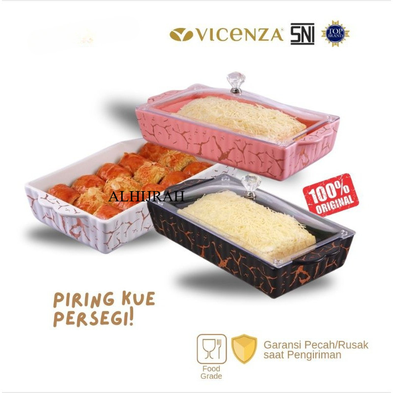 Vicenza Piring Kue Persegi motif Marmer Pink/Hitam/Putih PM138