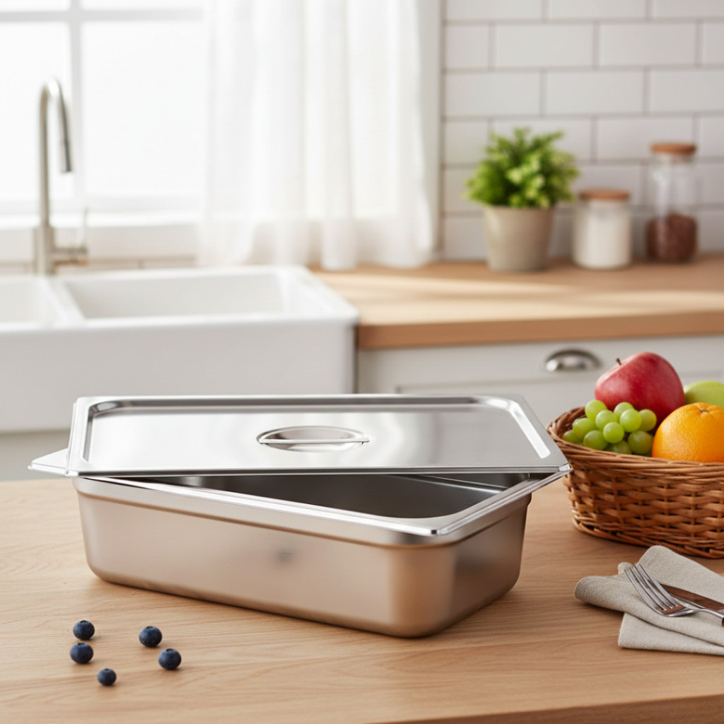 Wadah Stainless Steel Bertutup Wadah Sayur Tutup Wadah Makanan dan Lauk Stainless TR321