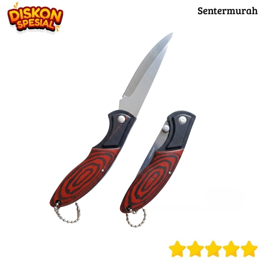 Pisau Lipat Motif Kayu Tahan Lama untuk Camping & Survival Outdoor