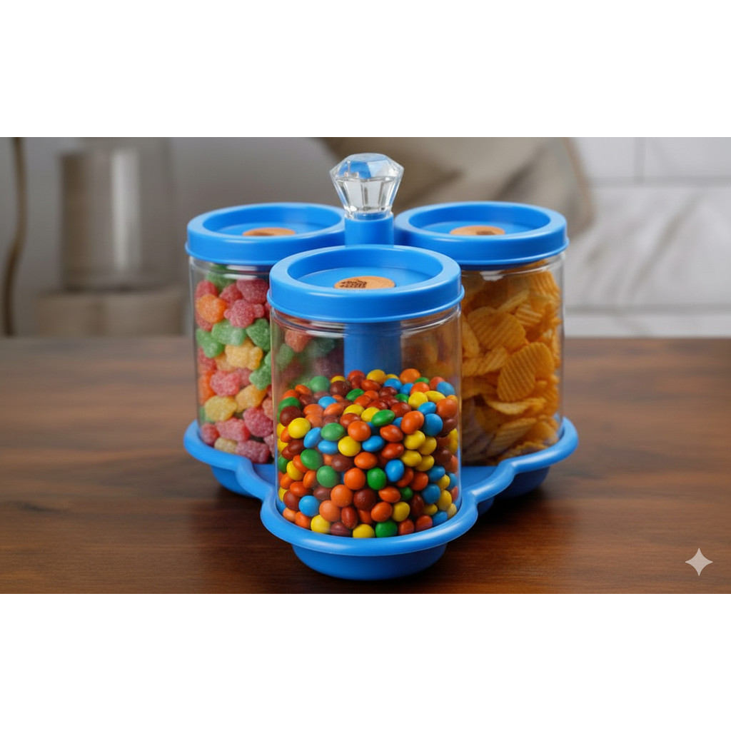 |AARON| Toples Spinlock Lollipop + Nampan Putar /  Toples Set dengan Nampan Putar / Toples Plastik B