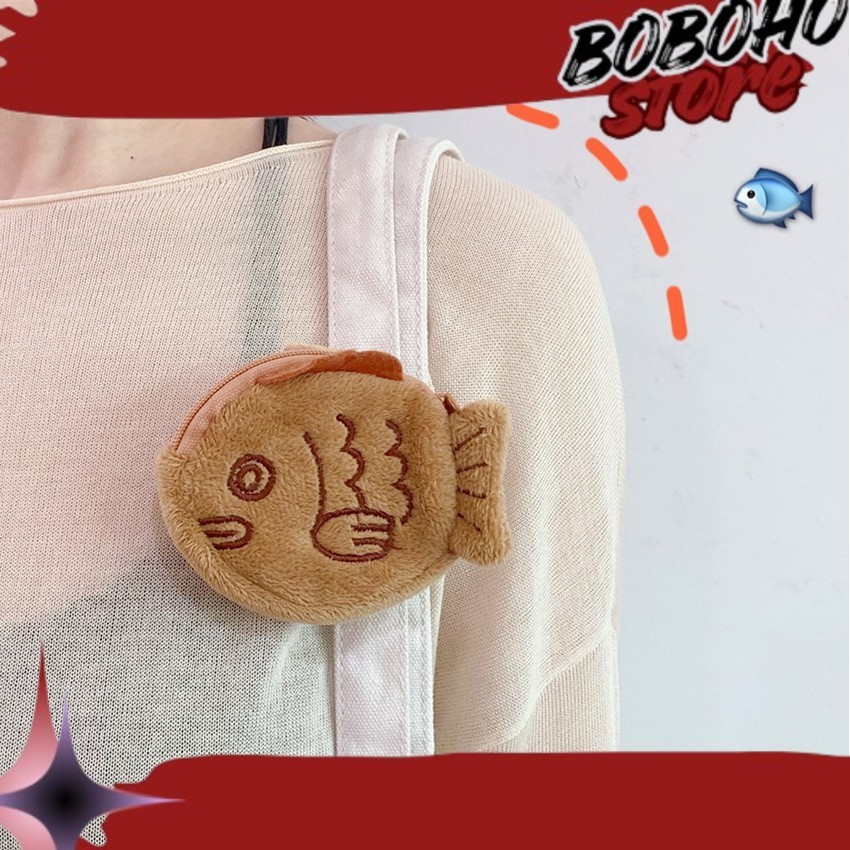 NEWW DOTA dompet koin headset taiyaki kue ikan import jepang bulu plush purse COS