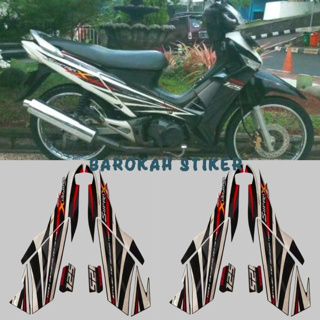 STRIPING STICKER LIST MOTOR HONDA SUPRA X 125 D 2008 2009 HITAM PUTIH FULL BODI