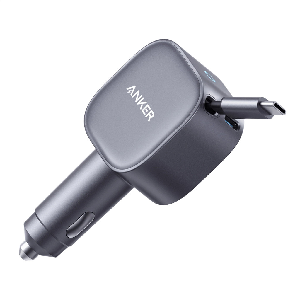 Anker USB-C Car Charger 75W Max Ultra-Compact Type-C Fast Car Charger with Built-in Retractable Cabl